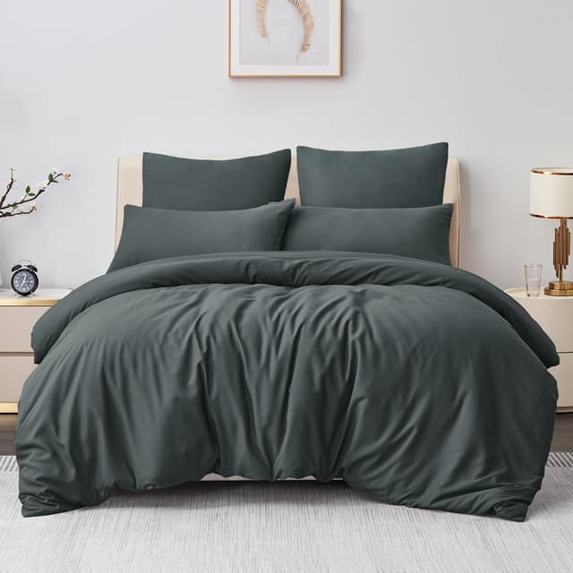 Aisbo Bettwäsche 200x200 3teilig Grau - Mikrofaser Bettwäsche-Sets Anthrazit 🛏️
