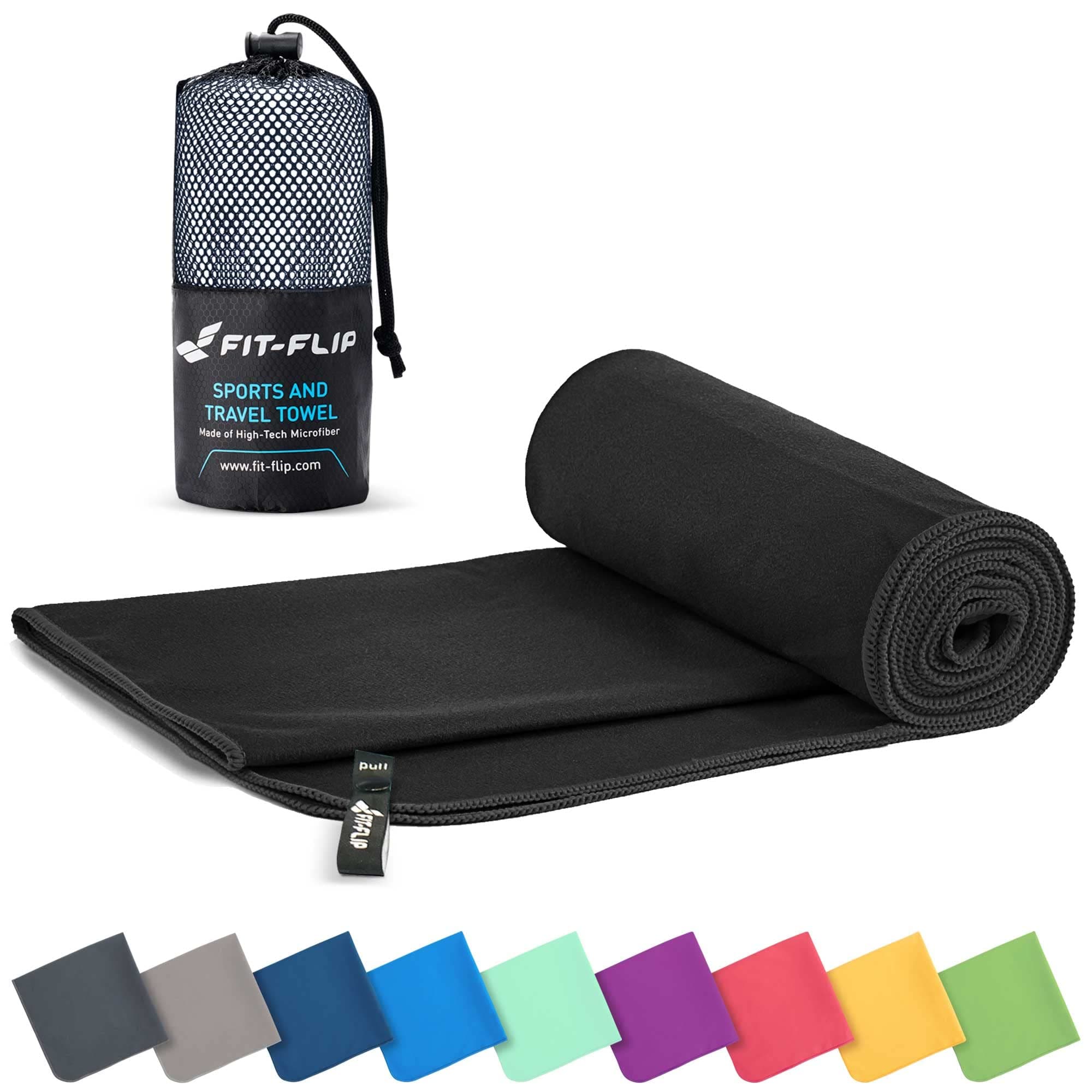 Fit-Flip Mikrofaser Handtuch 🏋️‍♂️🧘‍♀️🏖️ - Kompakt & Leicht - Schwarz 50x100cm - 1 Stück