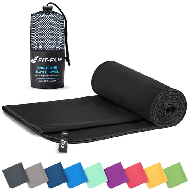 Fit-Flip Mikrofaser Handtuch 🏋️‍♂️🧘‍♀️🏖️ - Kompakt & Leicht - Schwarz 50x100cm - 1 Stück