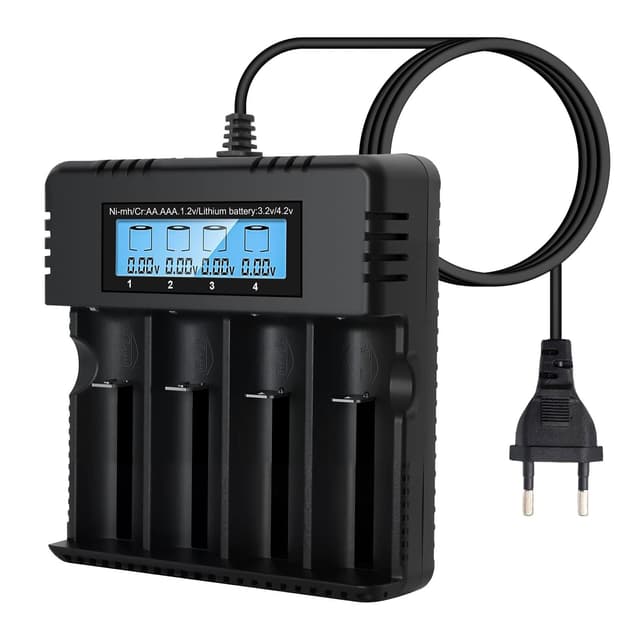 Pixelure Akkuladegerät LCD-Display, 4-Steckplatz Li-Ion-Akkuladegerät 🔋🔌
