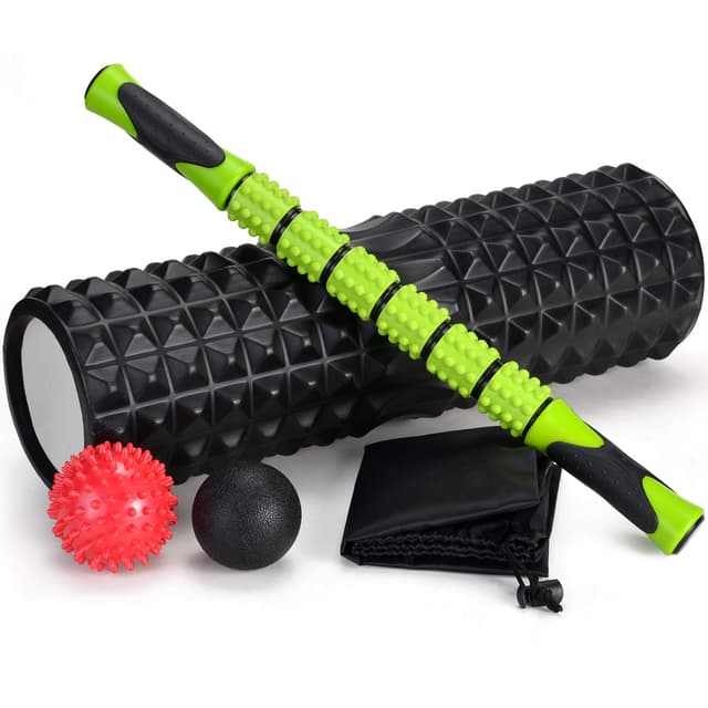 Odoland Faszienrolle Faszien Set 5 in 1 mit Foam Roller (45 x 14cm) Schaumstoffrolle ⚽ Massageroller Stab Massagebälle für Faszientraining