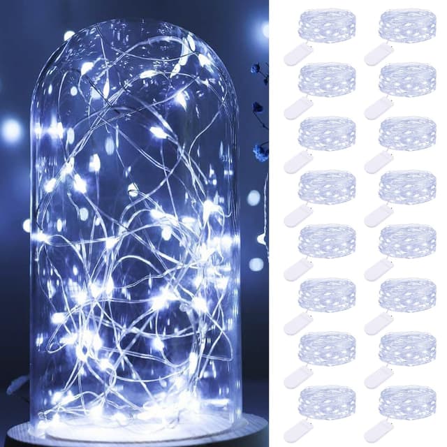 🎄【16 Stück】LED Lichterkette mit Batterie Klein, 2M 20LED Silberdraht Mini Lichterkette Batteriebetrieben