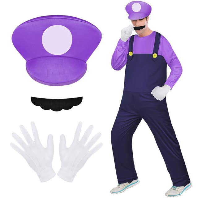 Aomig Mario Kostüm, Luigi Bros Cosplay mit Mütze Hose Bart Handschuhe