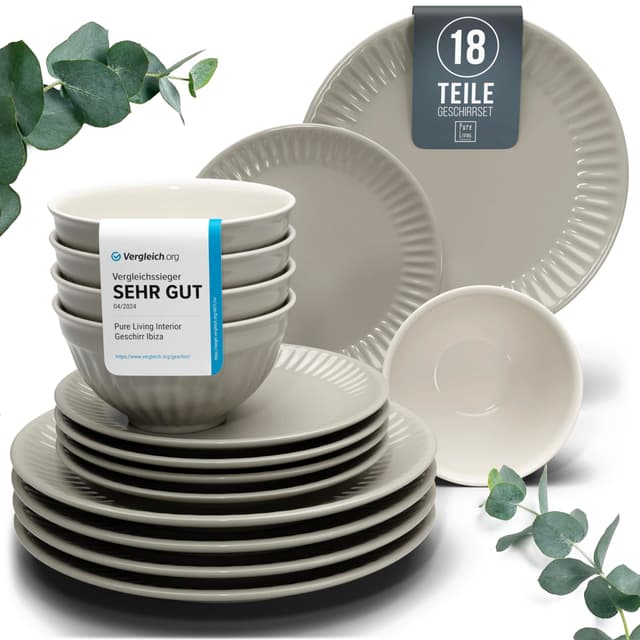 🍽️ Steingut Geschirrset 6 Personen Hygge 18 tlg. TESTSIEGER - Traumhaftes Skandinavisches Set