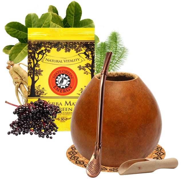 Yerba Mate Tee Set mit Natürlicher Kürbis Kalebasse und Edelstahl Bombilla 🍵