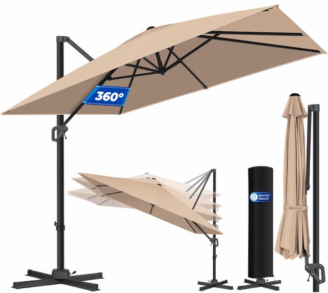 KESSER® Sonnenschirm Ampelschirm Sun XL 300 x 300 cm inkl. Abdeckung + Windsicherung