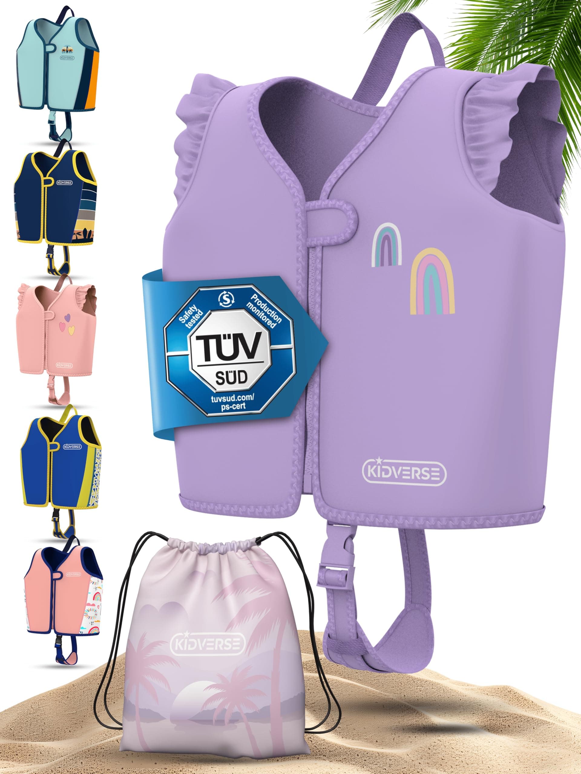 🌊 KIDVERSE Schwimmweste Kinder 2-6 Jahre - TÜV geprüfte Kinder Schwimmweste - Violett L 🏊‍♂️