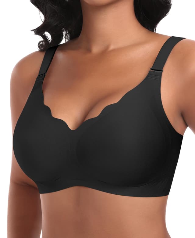 Ganado Damen Nahtloser BH Ohne Bügel Schwarz-vordere Welle XL 🌟 Weicher Bequemer BH