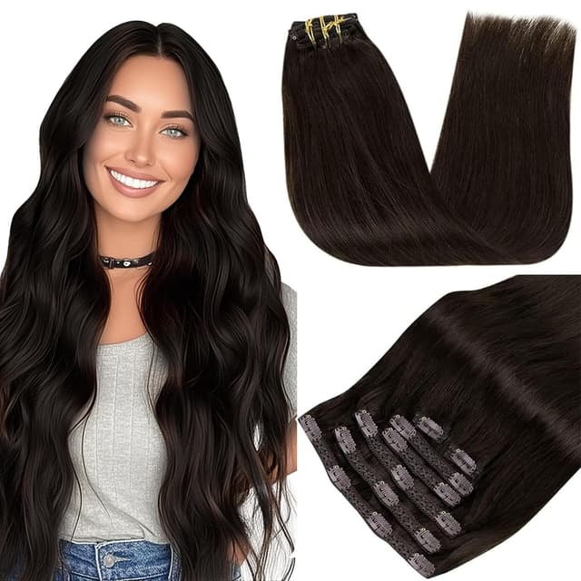 RUNATURE Clip in Extensions Echthaar Braun 7pcs 30cm #2