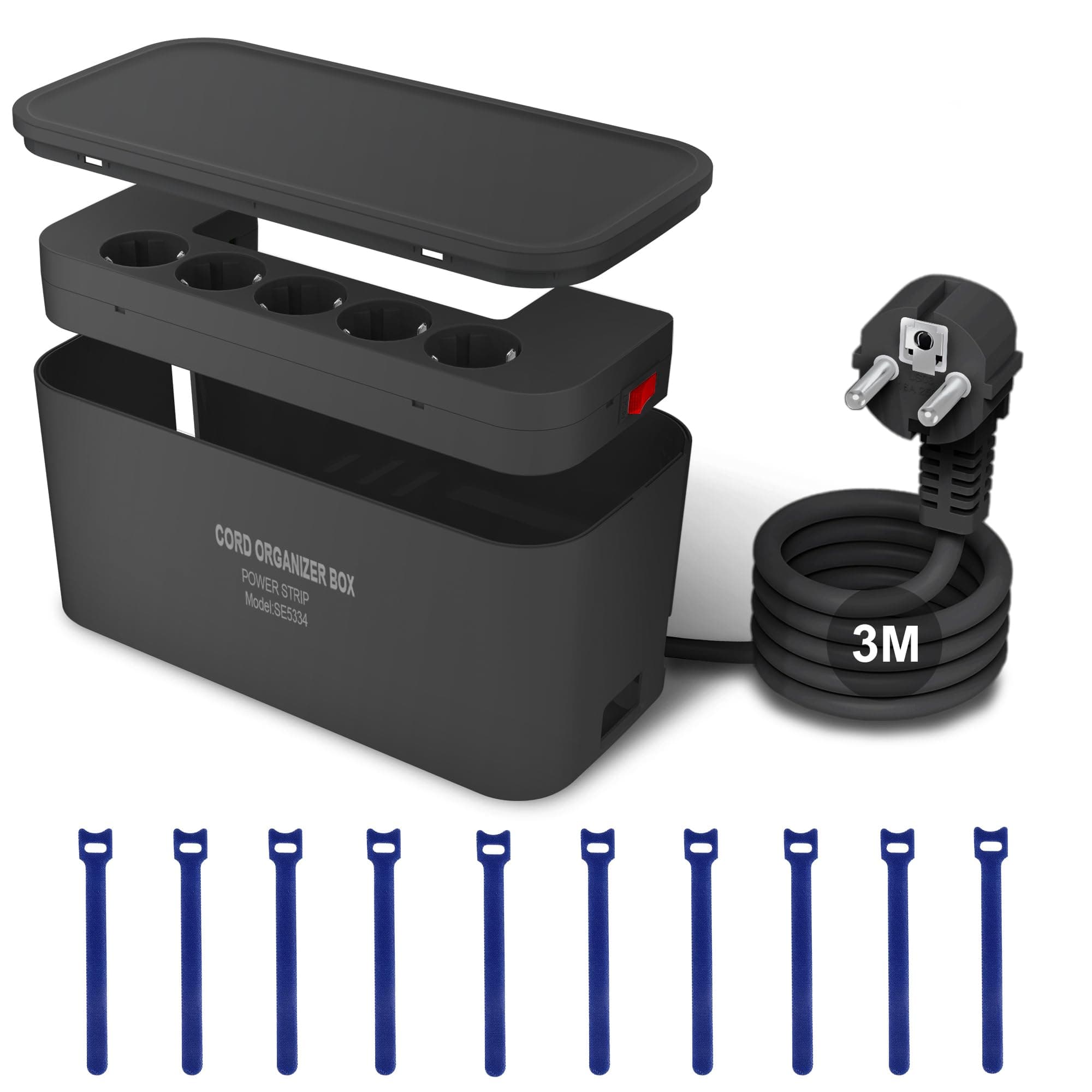 Kabelbox mit Steckdosenleiste USB - 5-fach Mehrfachsteckdose mit 3 USB-Anschlüssen 🌟