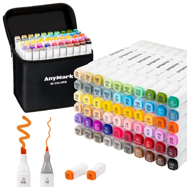AnyMark Alkohol Marker Set - 60 Farben Marker Stifte für Künstler 🎨
