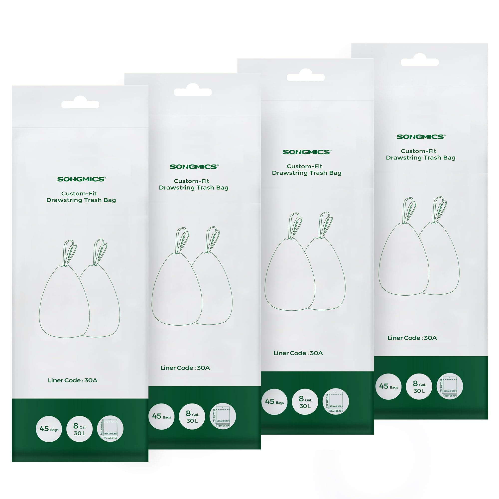 🗑️ SONGMICS Müllbeutel mit Zugband, Müllsäcke für 30 Liter Mülleimer, 180 Stück, weiß KRB430A01 H (30L)