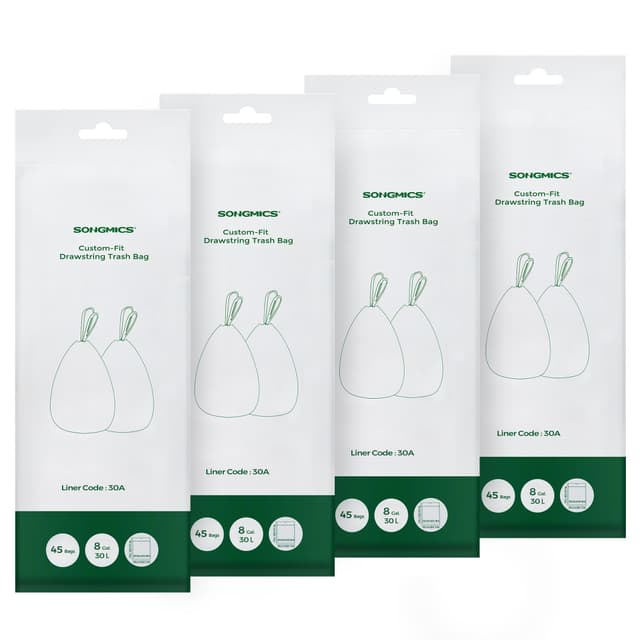 🗑️ SONGMICS Müllbeutel mit Zugband, Müllsäcke für 30 Liter Mülleimer, 180 Stück, weiß KRB430A01 H (30L)