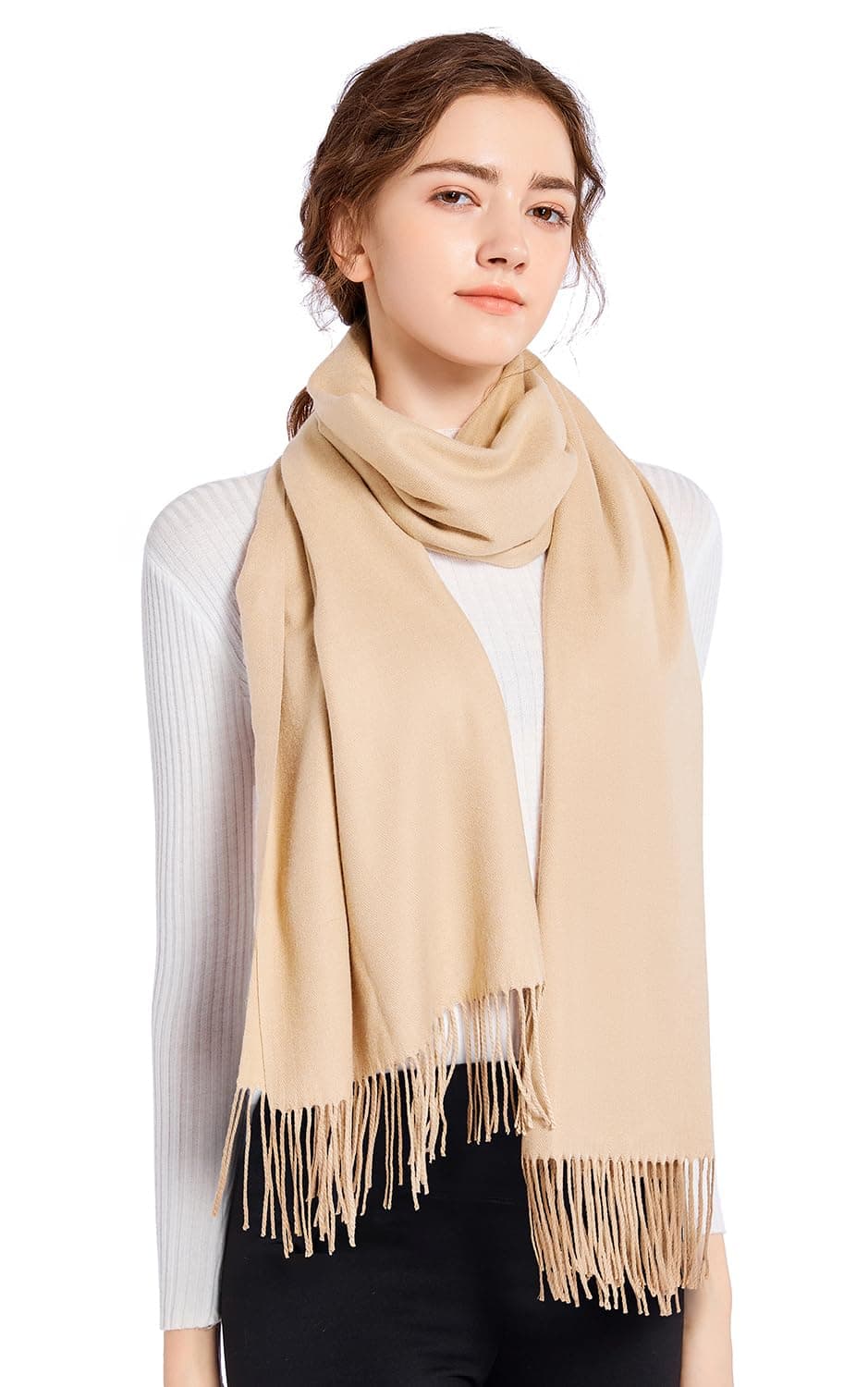 ELF KUCKUCK Kuschelige Warme Winter Schals - Langer Damen Schal mit Baumwolle Fransen - Kaschmir Gefühl Hell Beige 🧣❄️🎁
