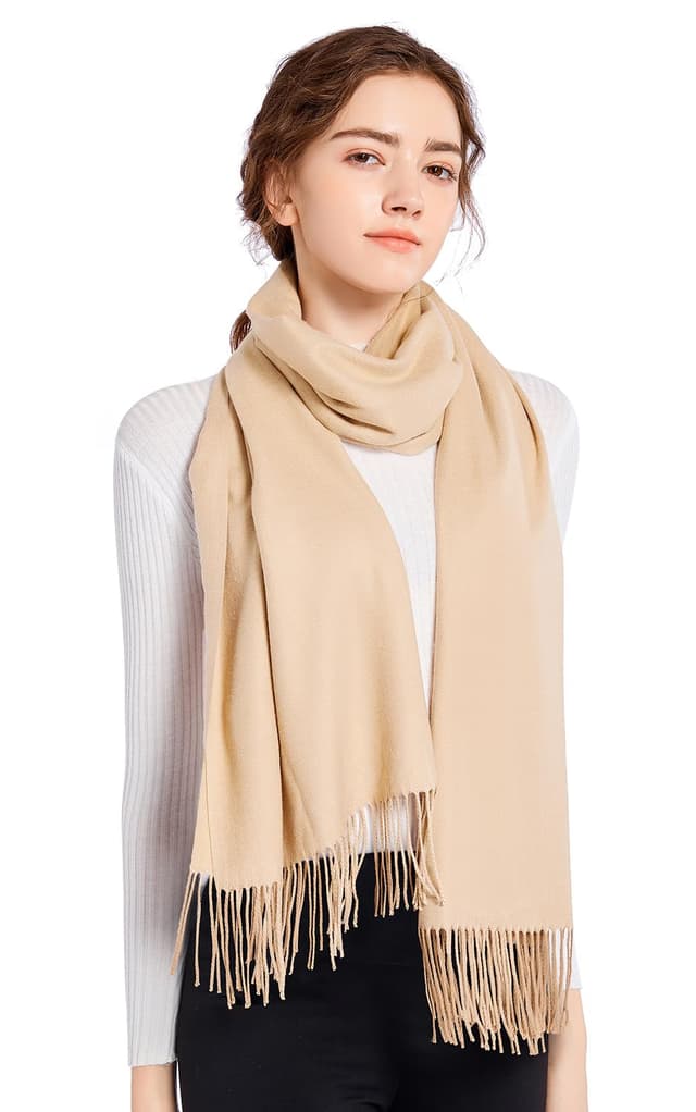 ELF KUCKUCK Kuschelige Warme Winter Schals - Langer Damen Schal mit Baumwolle Fransen - Kaschmir Gefühl Hell Beige 🧣❄️🎁