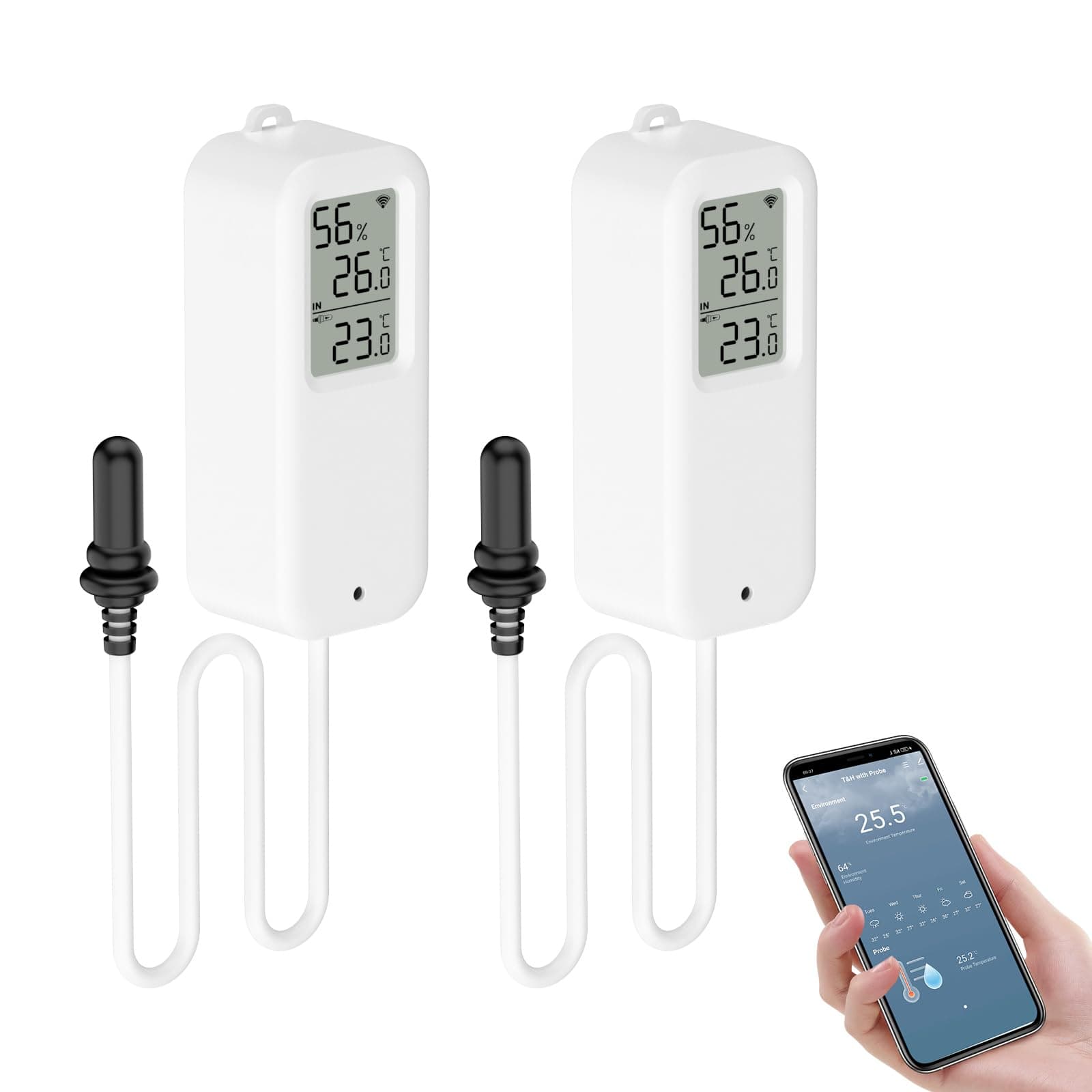 🌡️🏡 eMylo Wlan Thermometer, Smart Kühlschrankthermometer App Monitor, 2 Stück mit Bildschirm T13 2 Pack