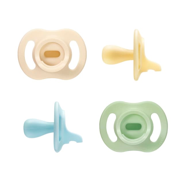 👶🍼 Tommee Tippee Ultraleichter StayPut 0-6m, 4er-Pack, Schnuller, einteiliges Silikondesign 0-6M blau - 14.4€