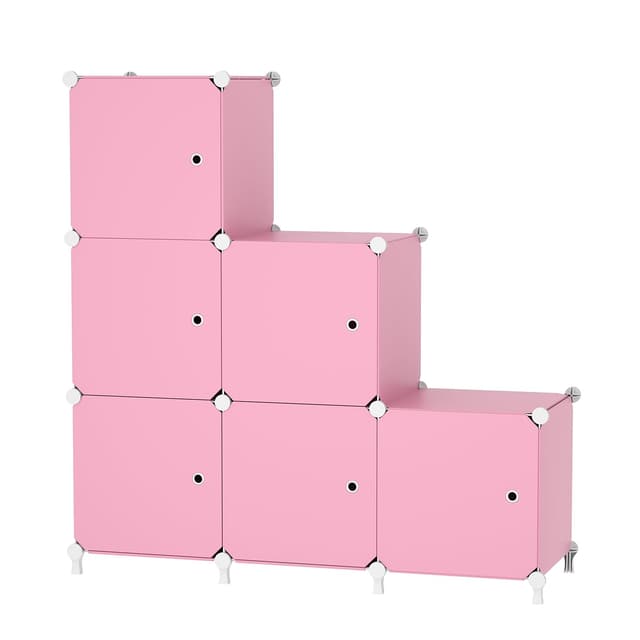 🌸 ATTDETJL 6 Würfel Aufbewahrungsschrank mit Türen, Platzsparendes DIY Multifunktional Regalsystem, Rosa 🌸