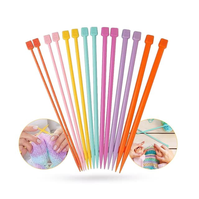 🧶🌈 Plastik Stricknadeln Set: 7 Paare 40 cm Leichte Bunte Stricknadeln 4-10 mm