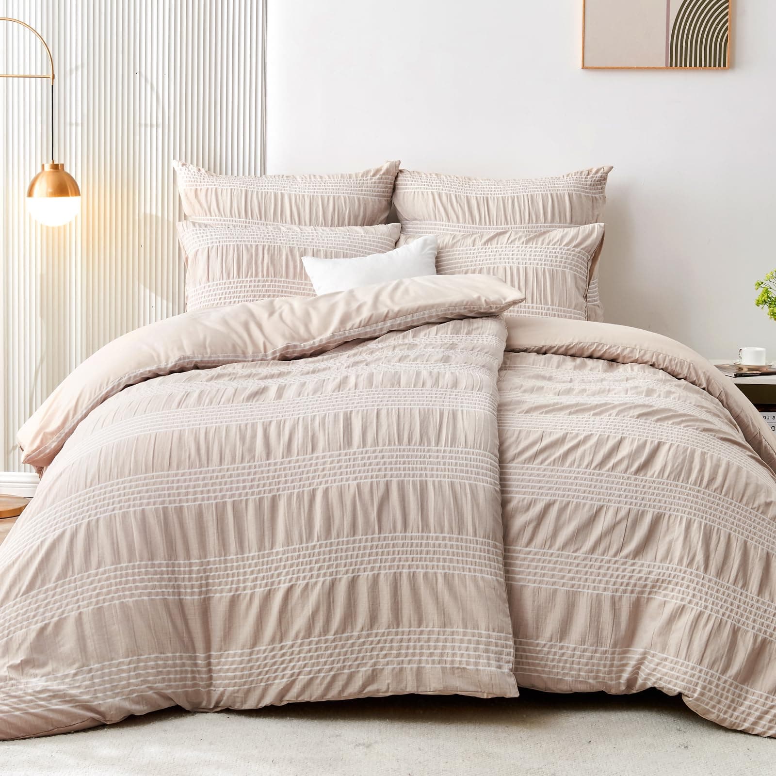Qucover Bettwäsche 135x200 4teilig Khaki Weiß Gestreift 🛏️