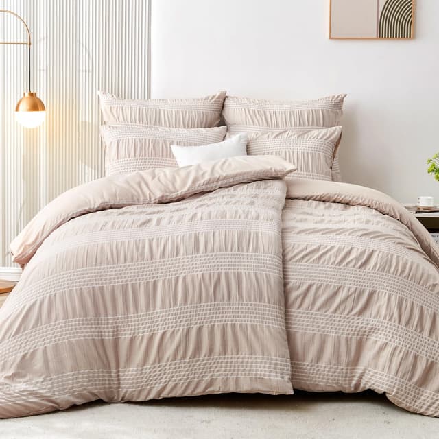Qucover Bettwäsche 135x200 4teilig Khaki Weiß Gestreift 🛏️