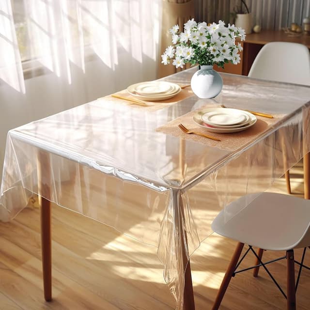 DIKARIYA Tischdecke Transparent Abwaschbar, Tischfolie Durchsichtig PVC Tischdecke 🌟 Klarsichtfolie Glasklar Wasserdicht Fettdicht Tischschutzfolie Outdoor