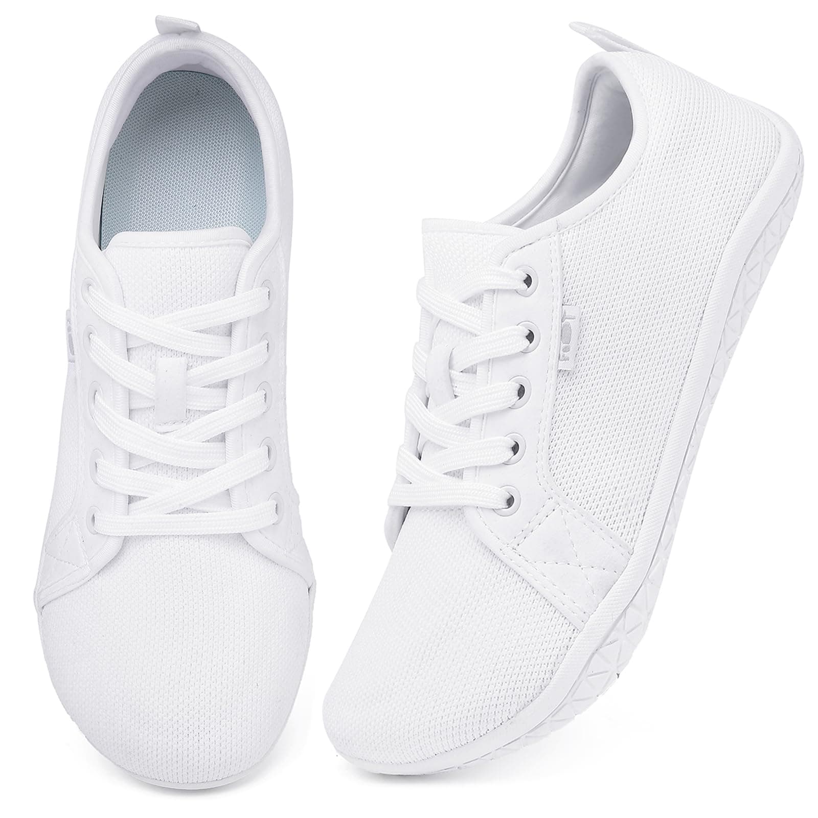 Geweo Barfußschuhe Sneaker Breite Walking Schuhe Barfuss Damen Herren Trail Laufschuhe Minimalistische Fitness Knit Unisex Weit rutschfest Zehenschuhe Zero Drop Solhe Freizeit 38 EU Weit Weiß 🏃‍♂️👟