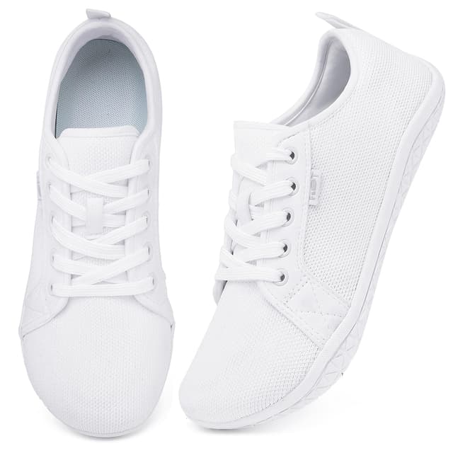 Geweo Barfußschuhe Sneaker Breite Walking Schuhe Barfuss Damen Herren Trail Laufschuhe Minimalistische Fitness Knit Unisex Weit rutschfest Zehenschuhe Zero Drop Solhe Freizeit 38 EU Weit Weiß 🏃‍♂️👟