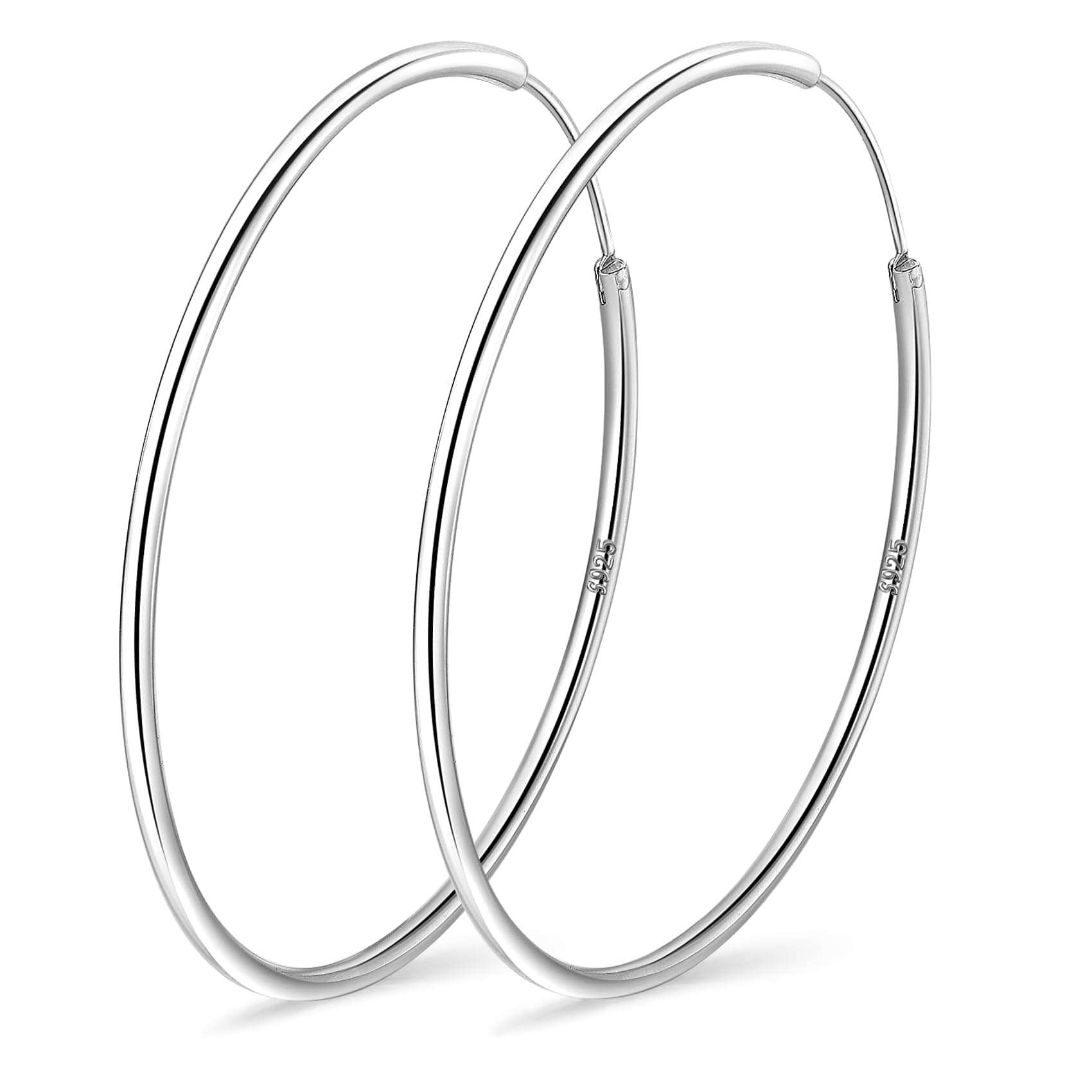 PABBEU Creolen 925 Silber für Damen 😍 - Dünne, Leichte, Große Hypoallergene Ohrringe 30/40/50/60mm 50mm Silber