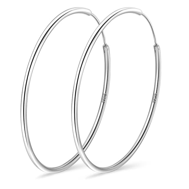 PABBEU Creolen 925 Silber für Damen 😍 - Dünne, Leichte, Große Hypoallergene Ohrringe 30/40/50/60mm 50mm Silber