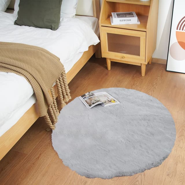 🏡 Ghouse Teppich Rund 90x90 cm Grau Flauschig Weich Wohnzimmer Schlafzimmer Dekoration 🌟