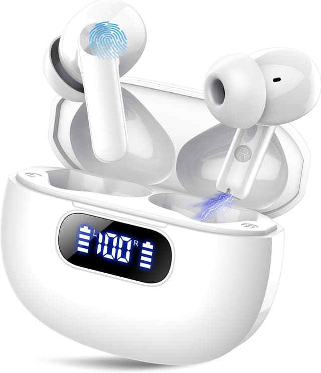 Bluetooth Kopfhörer, In Ear Kopfhörer Kabellos Bluetooth 5.3 mit 4 ENC Noise Cancelling Mic, 2024 Neue Kopfhörer Kabellos LED Anzeige, 48Std Earbuds, HiFi Stereo IP7 Wasserdicht Ohrhörer für Arbeit Weiß 🎧🔊