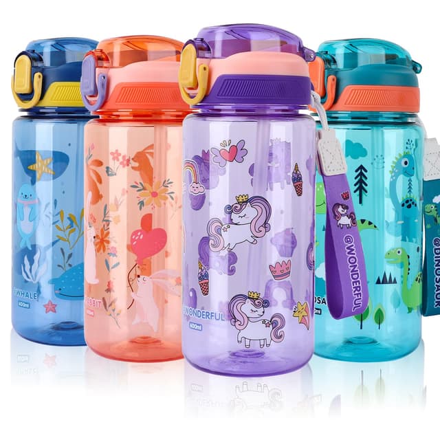 🌈 SUPPRUI Trinkflasche Kinder, 600ml mit Strohhalm, BPA-frei, Sportwasserflasche für Mädchen und Jungen