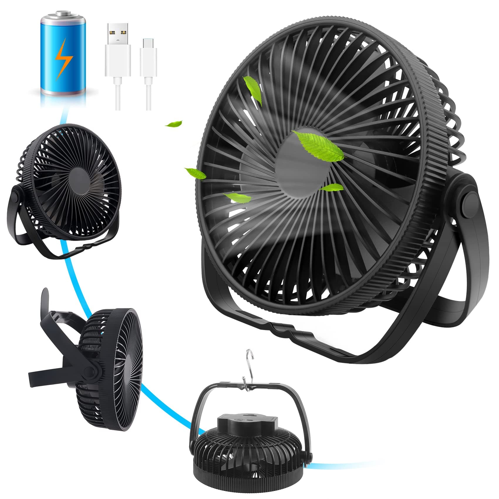 Tischventilator USB Ventilator Leise Klein mit Akku 3 in 1 🌬️