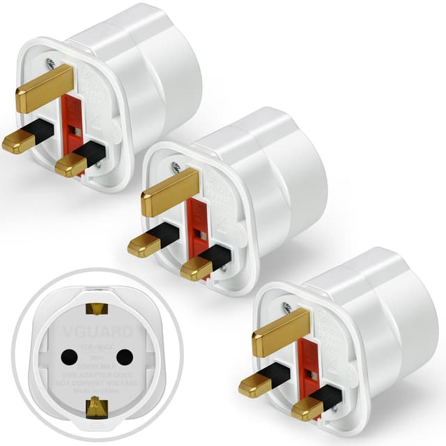 VGUARD UK Adapter Reiseadapter, 3 Pack England Deutschland Stecker, Stromadapter Reisestecker Schuko EU zu UK Steckdose- Weiß 🌍🔌
