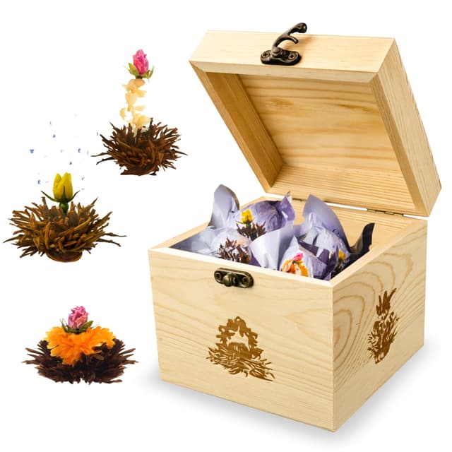 Angebot: Creano Teekiste aus Holz mit 6 Teeblumen Erblühtee 🌺🍵