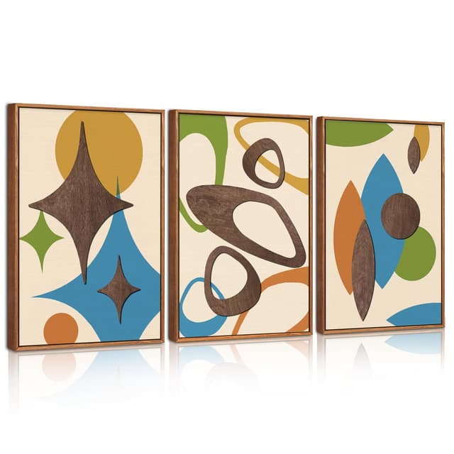 🎨 CHDITB 3PCS Bunte Abstrakte Wandbilder, 3D Boho Bilder Wohnzimmer - Earth Tones 🌟