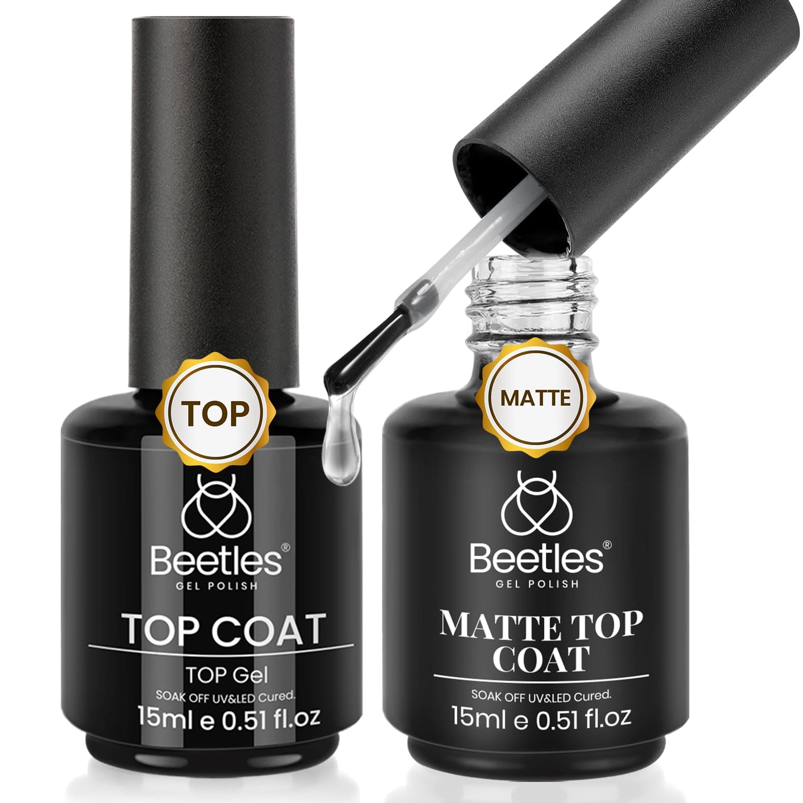🌟 Beetles 2x15 ml No Wipe Glossy Top Coat & Matte Gel Top Coat