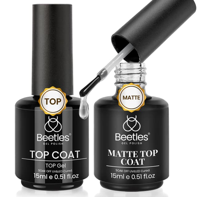 🌟 Beetles 2x15 ml No Wipe Glossy Top Coat & Matte Gel Top Coat
