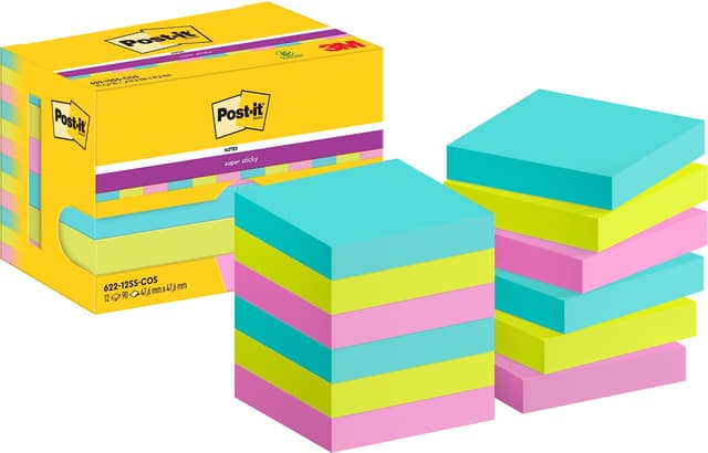 📌🌟 Post-it Super Sticky Notes Cosmic Collection - Packung mit 12 Blöcken