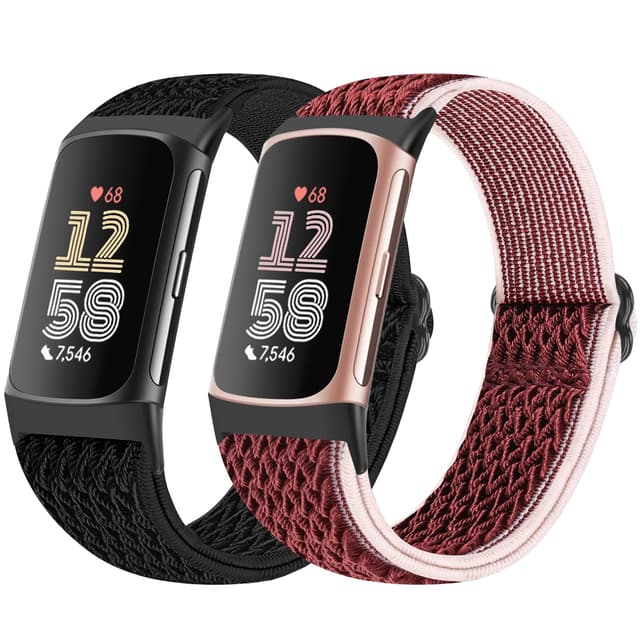 Bcuckood 2 Stück elastische Nylon Armband für Fitbit Charge 6/Fitbit Charge 5 ⌚🔴