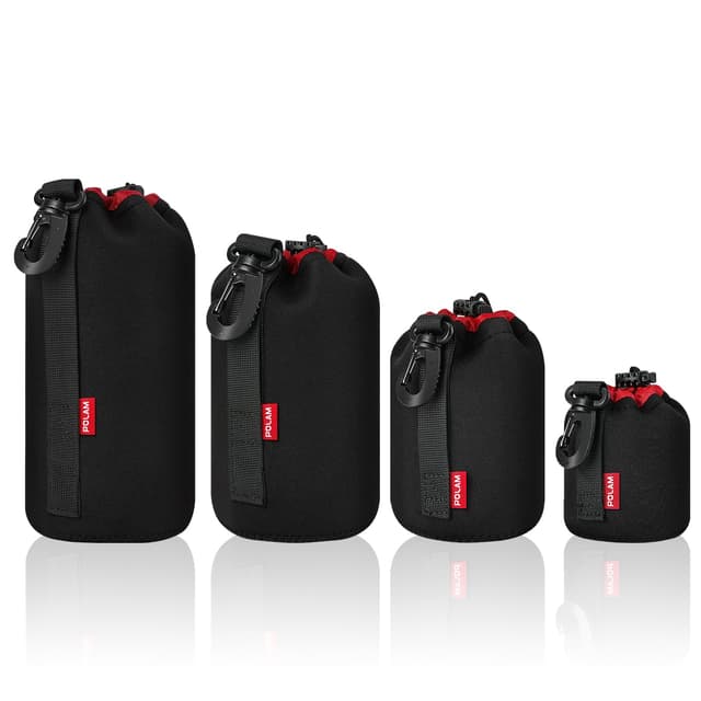 📸 POLAM-FOTO Objektivtasche Set aus Neopren Objektivbeutel für Kamera Objektiv in 4 Größen, Multi Pack Objektivtaschen für Canon, Nikon, Tamron, Sigma, Pentax, Objektive, Schwarz/Rot
