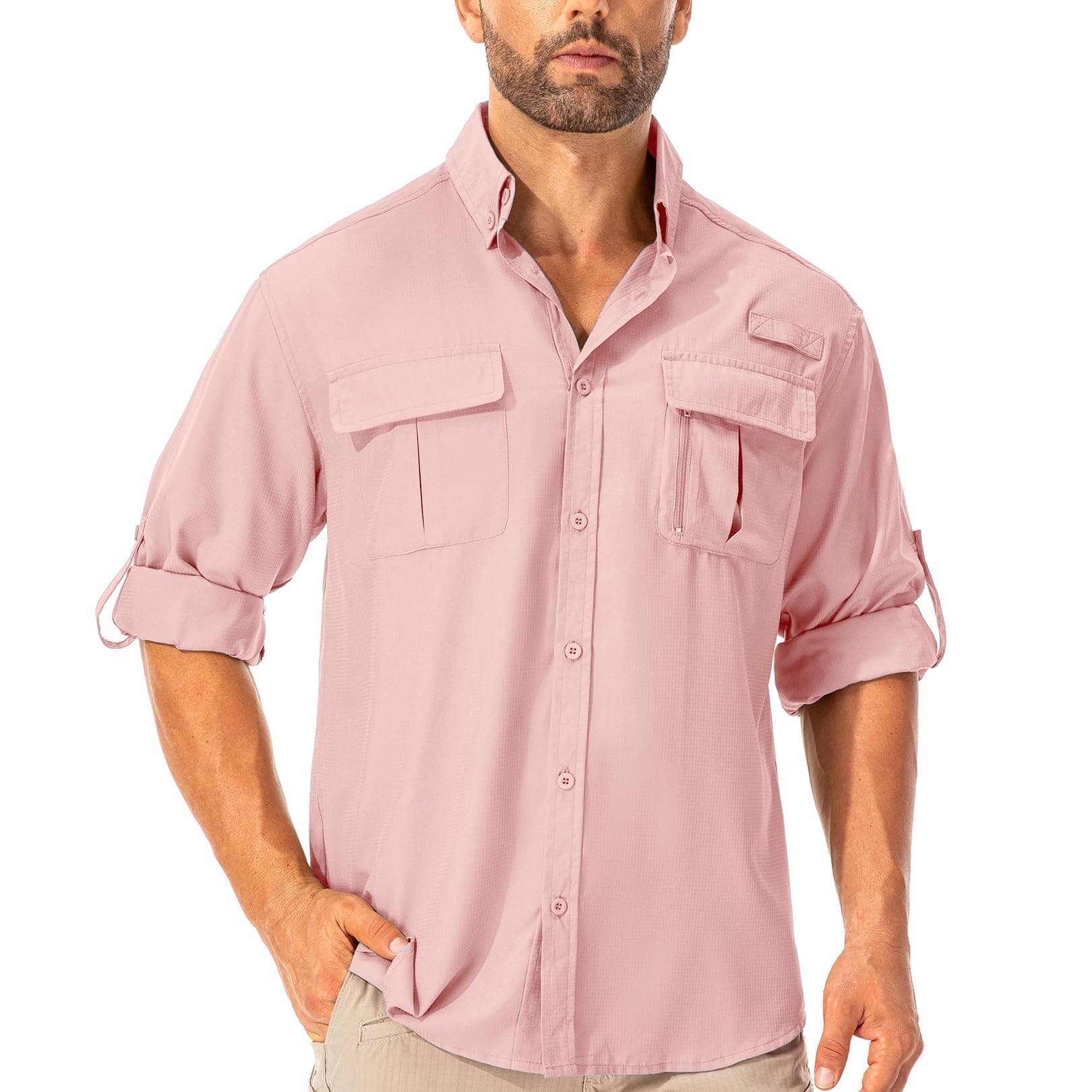 🌞 Asfixiado UV Shirt Herren Safari UPF50+ UV Schutz Wanderhemd XL Rosa