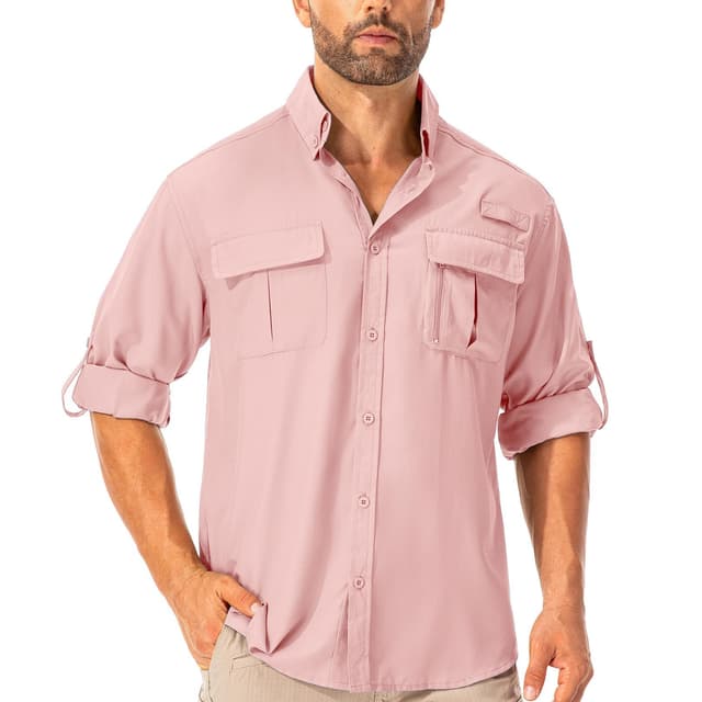 🌞 Asfixiado UV Shirt Herren Safari UPF50+ UV Schutz Wanderhemd XL Rosa