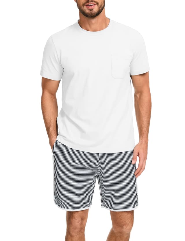 🌙 Atforna Schlafanzug Herren Kurz Streifen Pyjama Set Sommer Baumwolle