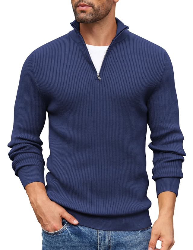 COOFANDY Herren Rollkragenpullover Zip Pullover Strickpullover Winterpullover Turtleneck Sweater Pulli Arbeitspullover