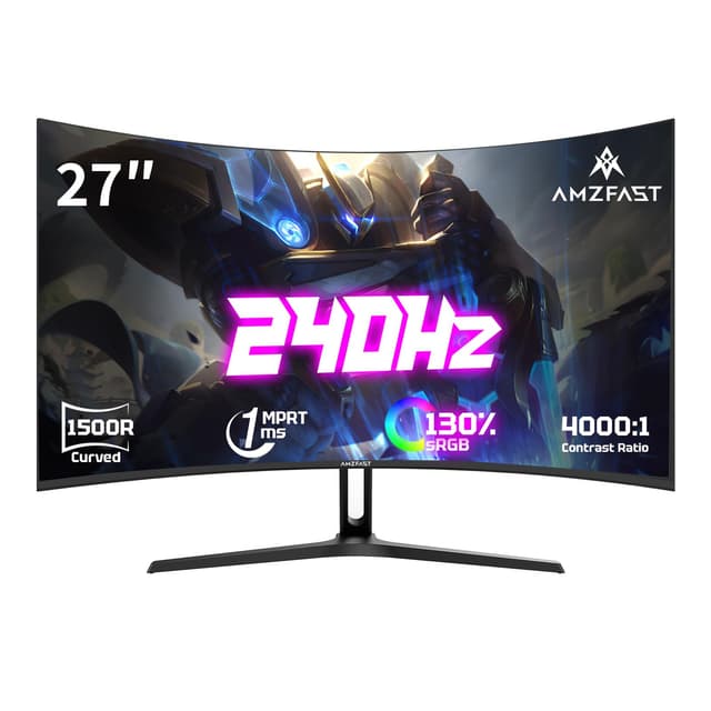 AMZFAST Curved Gaming Monitor 27 Zoll - 240Hz, 1500R, sRGB 130%, 1 ms MPRT, Adaptive Sync, HDR - DEAL!