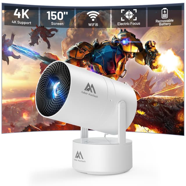 🎥🔋 Aubor Mentech Mini Beamer 4K Heimkino mit Akku - 150-Zoll-Display - WiFi/Bluetooth