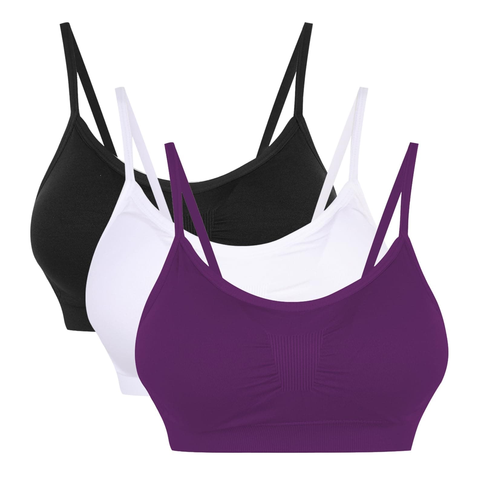 🌟 Vertvie Damen Stretch Bügelloser Push-up Yoga Sport-BH Set 2er/3er Pack XL Schwarz+Weiß+Dunkellila