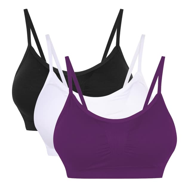 🌟 Vertvie Damen Stretch Bügelloser Push-up Yoga Sport-BH Set 2er/3er Pack XL Schwarz+Weiß+Dunkellila